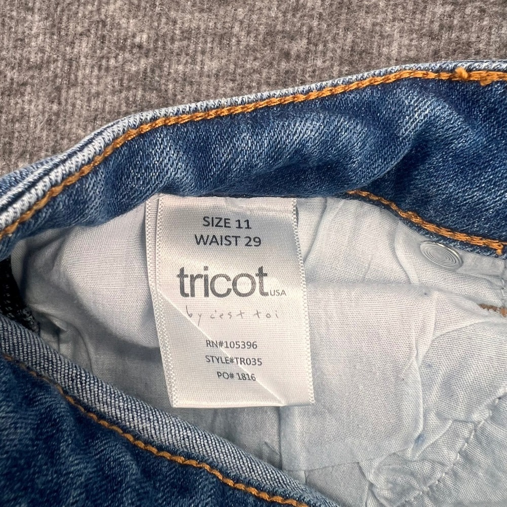 Tricot Womens High Rise Flare Jeans Medium Wash Frayed Fringe Hem Size 11/29 - Picture 11 of 16